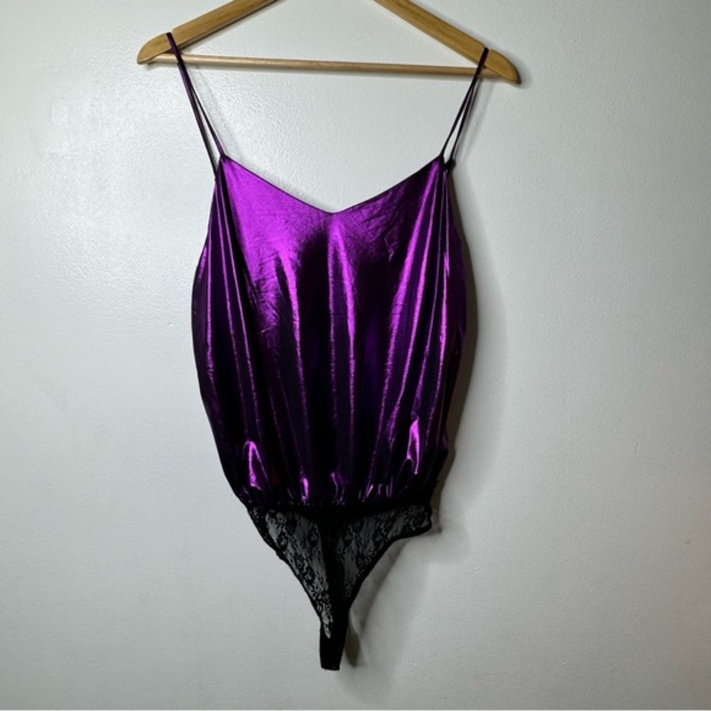 Intimately Free People‎ Metallic Purple Foil Babes Sleeveless Bodysuit XSmall